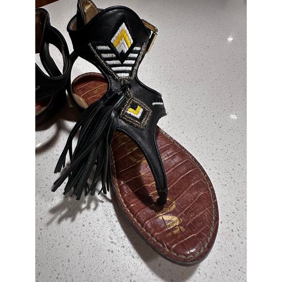 Sam Edelman Black Tassle Embroidered Gladiator Thong Sandals. Women's 6 Eur 36 - Picture 2 of 7